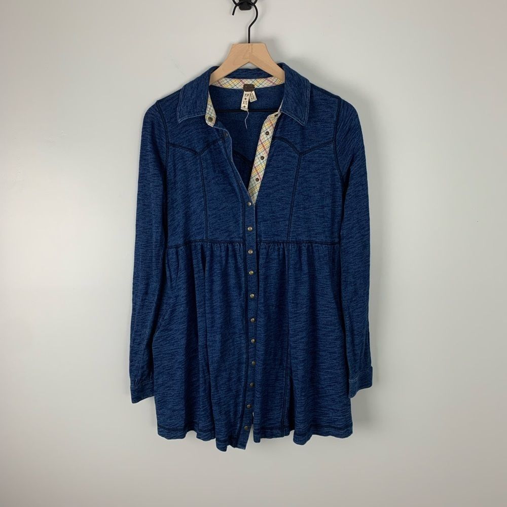 Free People We The Free Blue ButtonUp Collar Dress